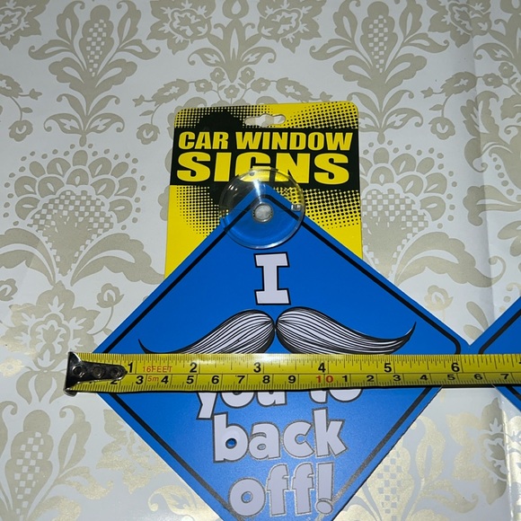 New Set of 2 “I Mustache you to back off!” Car Window Signs (A) - Picture 4 of 4